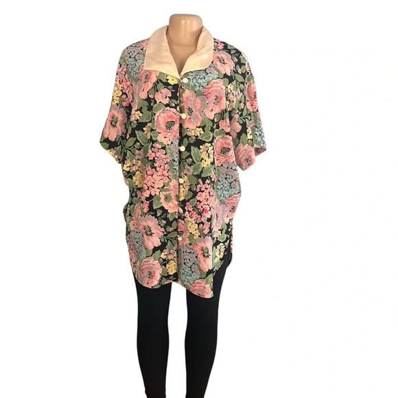 Victoria’s Secret gold label Floral Silky Pajama Top Vintage Shirt - Picture 2 of 8